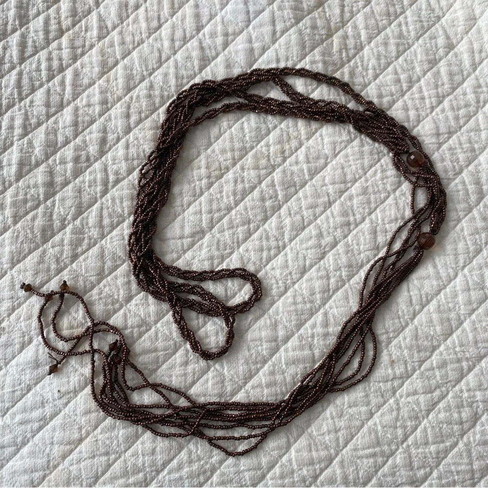 Braided Brown Beaded Belt with Beaded Tassels Fringe boho festival hippie